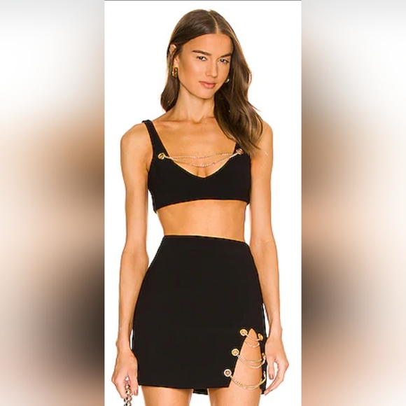 Michael Costello Black Crop Top with Chain Accent